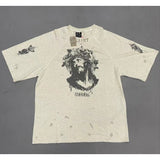 Men Vintage T-Shirts Vintage Washed Old Graffiti Loose Crew Neck Short Sleeves