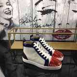 Louboutin-style red bottom shoes wintercl red bottom rivetsexport high-top sneakers tie back round toe cow suede casual shoes