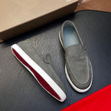 Louboutin-style red bottom shoes cl red bottom genuine leather loafers men business casual slip-on shoes easiest for matchplaid slip-on men's shoes