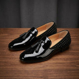 Louboutin-style red bottom shoes clautum rivets shiny tassel pointed leather shoes british style formal casual shoes plus size loafers men's shoes