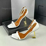 Louboutin-style red bottom shoes spring beautiful super high heel metal small square toe sandals sexy stiletto heel back empty french iron toe flats