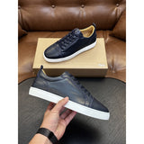 Louboutin-style red bottom shoes, hot-selling genuine leather flat men's sneakers, cl red sole trendy lace-up casual shoes, factory direct