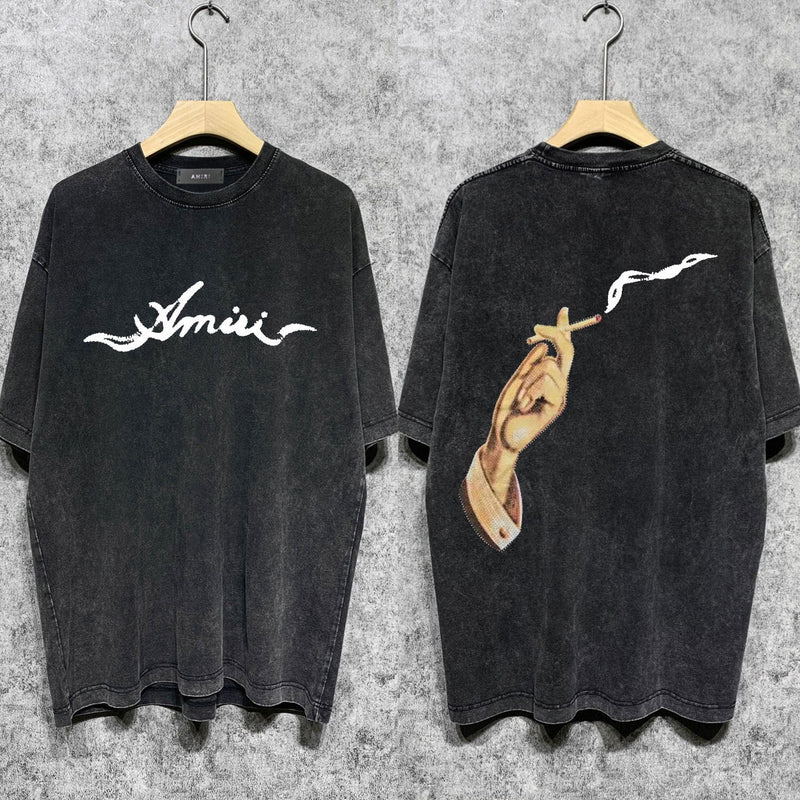 Amiri washed t-shirt smoke printing short sleeves