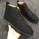 Louboutin-style red bottom shoes guangdong wintercl red bottom rivets high-top sneakers tie back round toe cow suede casual shoes