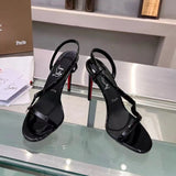 Louboutin-style red bottom shoes exportcl red bottom high-heeled sandals women's patent leather fish mouth snake-shaped round toe one-piece strap super high-heeled sandals-size