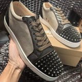 Louboutin-style red bottom shoes red bottom shoes low ankle color matching men's shoes cl punk studded shoes youth casual sneakers