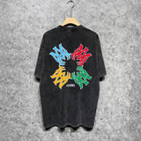 Amiri washed t-shirt color block simple label set short sleeve