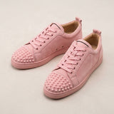 Louboutin-style red bottom shoes are specially designed for pink red bottom shoes couple style low anklecl suede sneakers spikes and rivets trendy shoes