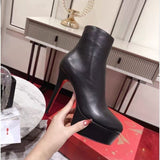 Louboutin-style red bottom shoes studded short boots red bottom cl thick heel short boots small round toe ankle boots popular foreign style fashion boots boots