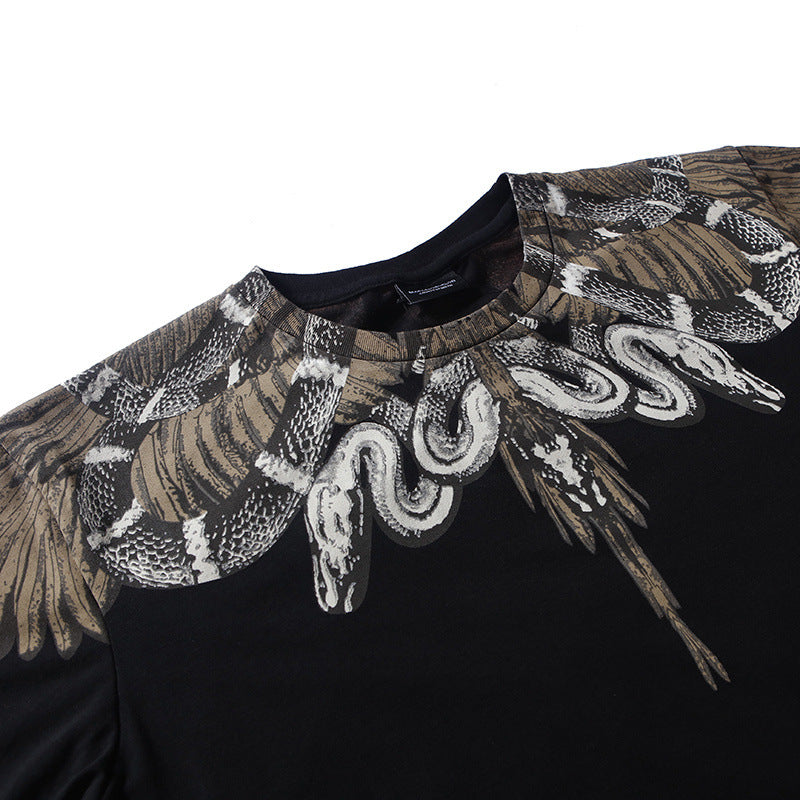 Marcelo Burlon T Shirt MB Wings Snake Pattern round Neck Men and Women Same Style