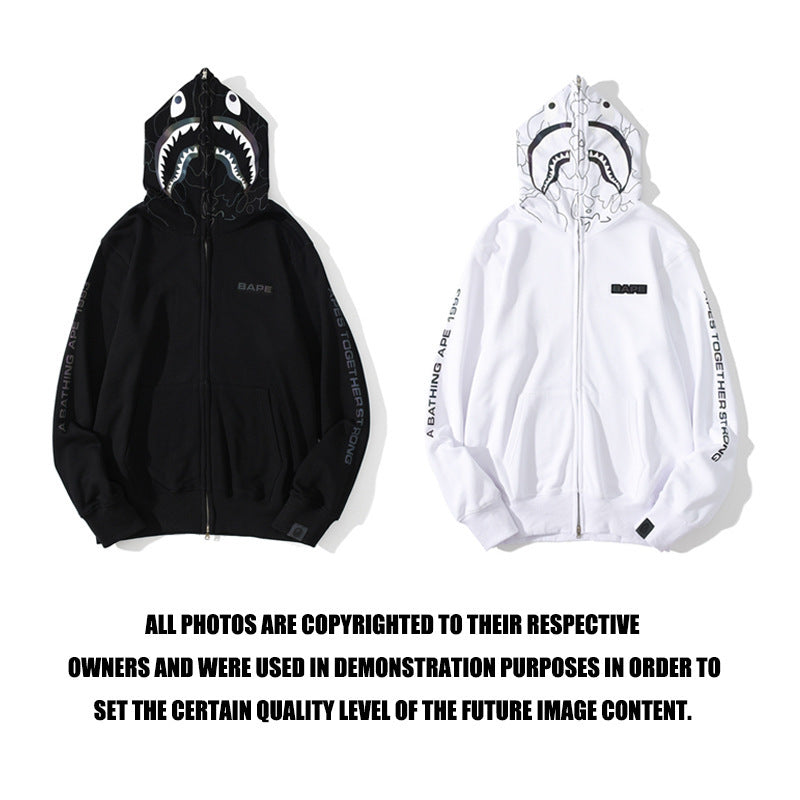 Shark Print Hoodie Shark Sweater Reflective Color Ape Head Coat Hooded Hoodie