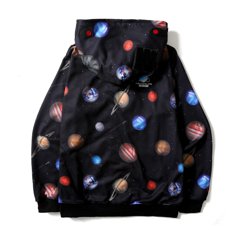Shark Print Jacket Men'S And Women'S Cotton Shark Hooded Zipper Sweatshirt Hoodie