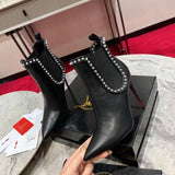 Louboutin-style red bottom shoes export red bottom women's high heels cl stiletto pointed toe short boots black short boots fashion slimming look women's shoes