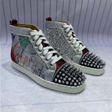 Louboutin-style red bottom shoes red bottom men's studded sneakers men's spring hidden heel breathable high-top sneakers outdoor abrasion resistant rivets