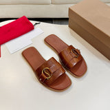 Louboutin-style red bottom shoes cl red bottom flats genuine leather women's sandals beach slippers fashioncasual belt buckle open toe soft bottom