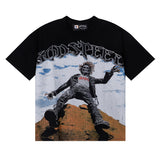 Godspeed T Shirts Falling Skull Print Cotton Casual Short Sleeve Men and Women