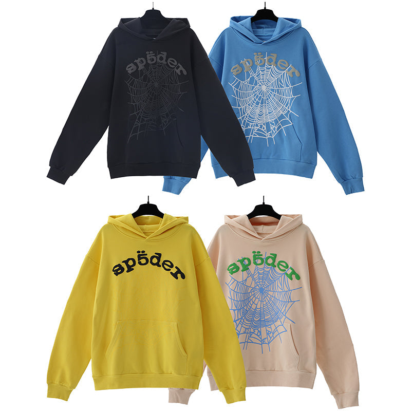 Sp5der Hoodie Cobweb Puff Print Pure Cotton