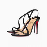 Louboutin-style red bottom shoes export new year; cl red bottom snake-shaped one-strap high-heeled sandals for women with round toe and ultra-high heels factory direct sales
