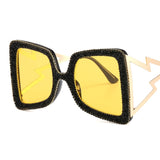 Trendy punk glasses diamond square frame uv protection