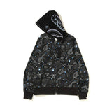 Shark Print Jacket Autumn And Winter Shark Starry Sky Luminous Cardigan Hoodie Fleece Padded Coat