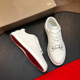 Louboutin-style red bottom shoes clmen genuine leather red bottom casual shoes imported cowhide breathable low-top sneakers trendy men's shoes
