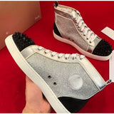 Louboutin-style red bottom shoes european station rivets cl red bottom shoes black velvet nails suede high-top hot diamond shoes fashiontrendyeasiest for match sneakers pure original