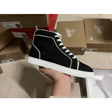 Louboutin-style red bottom shoes guangdong wintercl red bottom rivets high-top sneakers tie back round toe cow suede casual shoes