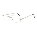 Trendy punk glasses rimless rectangular diamond