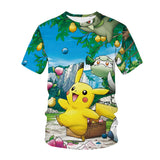 Men and Women Pokemon Pikachu T Shirt 3D Digital Printing Men's round Neck Short Sleeve T-shirt