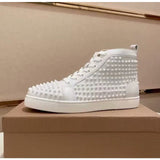 Louboutin-style red bottom shoes european station rivets cl red bottom shoes black velvet nails suede high-top hot diamond shoes fashiontrendyeasiest for match sneakers pure original