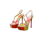 Louboutin-style red bottom shoes cl red bottom high heels fish mouth watercolor smudged ultra-high heel sandals women's stiletto waterproof platform with diamonds