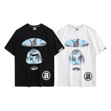 A Bath Ape Print T Shirt Casual Fashion Shark Print Couple Loose Cotton