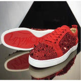 Louboutin-style red bottom shoes european cl style gridsmen's shoes cowhide rivets hot diamond low-top red bottom shoes couple sneakers casualeasiest for match