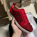 Louboutin-style red bottom shoes european cl style gridsmen's shoes cowhide rivets hot diamond low-top red bottom shoes couple sneakers casualeasiest for match