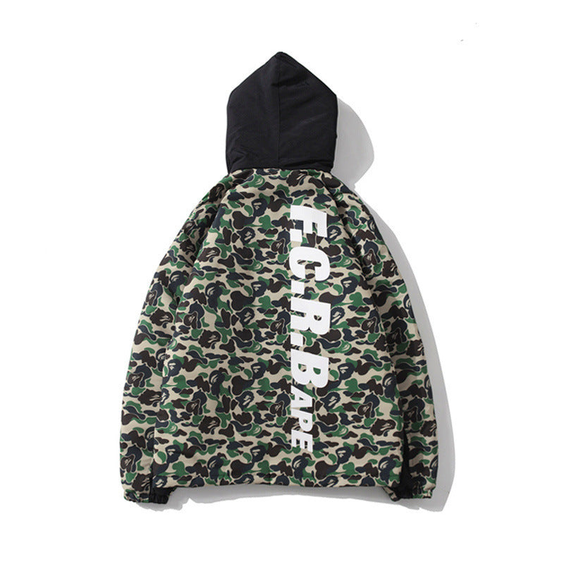 Shark Print Coat Fall Winter Men Camouflage Coat Cotton Coat Teenagers Winter Hooded Jacket