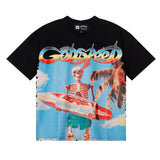Godspeed T Shirts Beach Skull Surfboard Print Cotton Casual Short Sleeve Men and Women