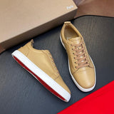 Louboutin-style red bottom shoes, hot-selling genuine leather flat men's sneakers, cl red sole trendy lace-up casual shoes, factory direct
