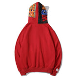 Shark Print Hoodie Shark Embroidery Camouflage Stitching Hat Zipper Fleece Padded Coat Teen Student