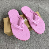 Louboutin-style red bottom shoes european station cl men's shoes red bottom rivets non-slipflats flat heel flip-flops beach flip-flops outdoor casualcouple
