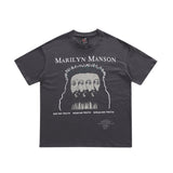 Marilyn Manson T Shirt Hip Hop Retro Distressed Rock Band Printed Short Sleeve T-shirt Justin Bieber Same