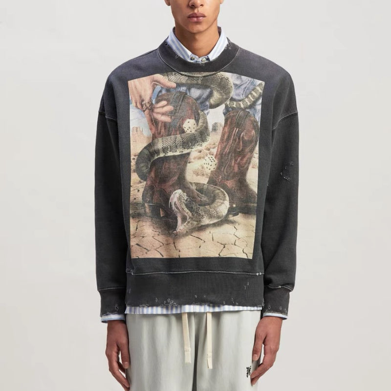 Palm Angle Sweatshirt Art Oil Painting Print Long Sleeve Crew Neck Sweater