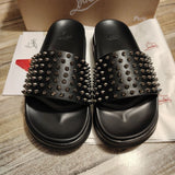 Louboutin-style red bottom shoes clsummer slippers rivets red bottom flip-flops thickened height increase new chinoiserie heavy southeast asia export