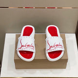 Louboutin-style red bottom shoes exclusively for clin stock red bottom rivets non-slipflats flat heel classic one-word beach sandals outdoor men's shoes