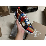 Louboutin-style red bottom shoes european cl style gridsmen's shoes cowhide rivets hot diamond low-top red bottom shoes couple sneakers casualeasiest for match