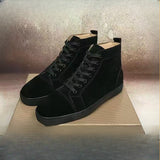 Louboutin-style red bottom shoes european clexport red bottom shoes black velvet studs high-top rivet shoes diamond shoes trendyeasiest for match sneakers