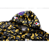 Shark Print Jacket Men'S Casual Camouflage Velvet Padded Hooded Sweatshirt Men'S And Women'S Hoodies