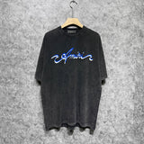 Amiri washed t-shirt blue art word printing short sleeves