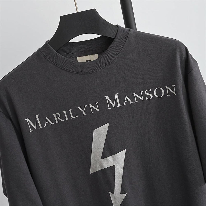 Marilyn Manson T Shirt Vintage Vintage Lightning Print Short Sleeve Loose Casual Men and Women