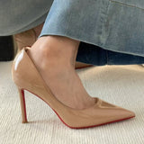 Louboutin-style red bottom shoes export patent leather cl red bottom high heels sexy pointed toe flatsflats black stiletto flats women