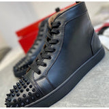 Louboutin-style red bottom shoes european station rivets cl red bottom shoes black velvet nails suede high-top hot diamond shoes fashiontrendyeasiest for match sneakers pure original